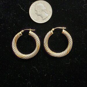 Solid 14K Gold And Sterling Silver Twisted Hoop Earrings (A137)